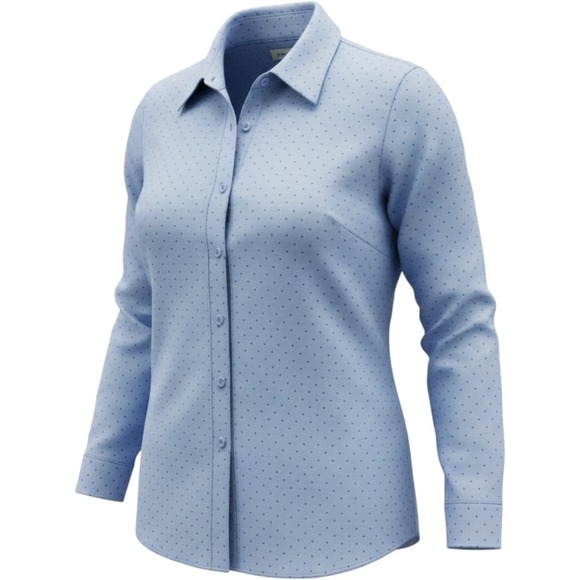 Foxcroft Tops - Foxcroft Womens Blue Wrinkle Free Button Down Shirt Size 14 Geometric Dot 101007